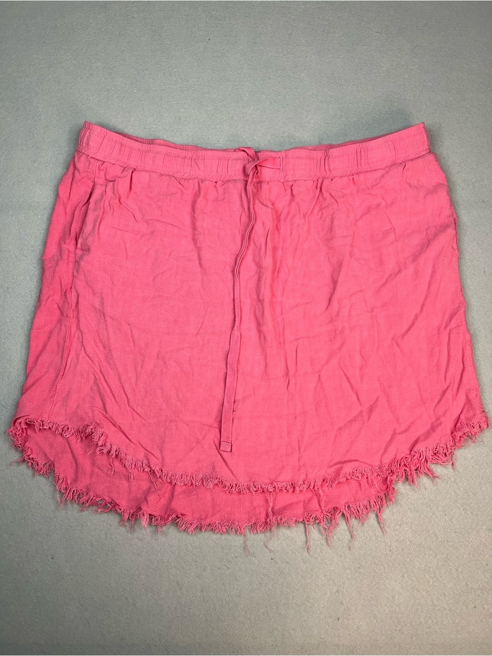 Umgee linen blend frayed rounded hem mini skirt pink size XL